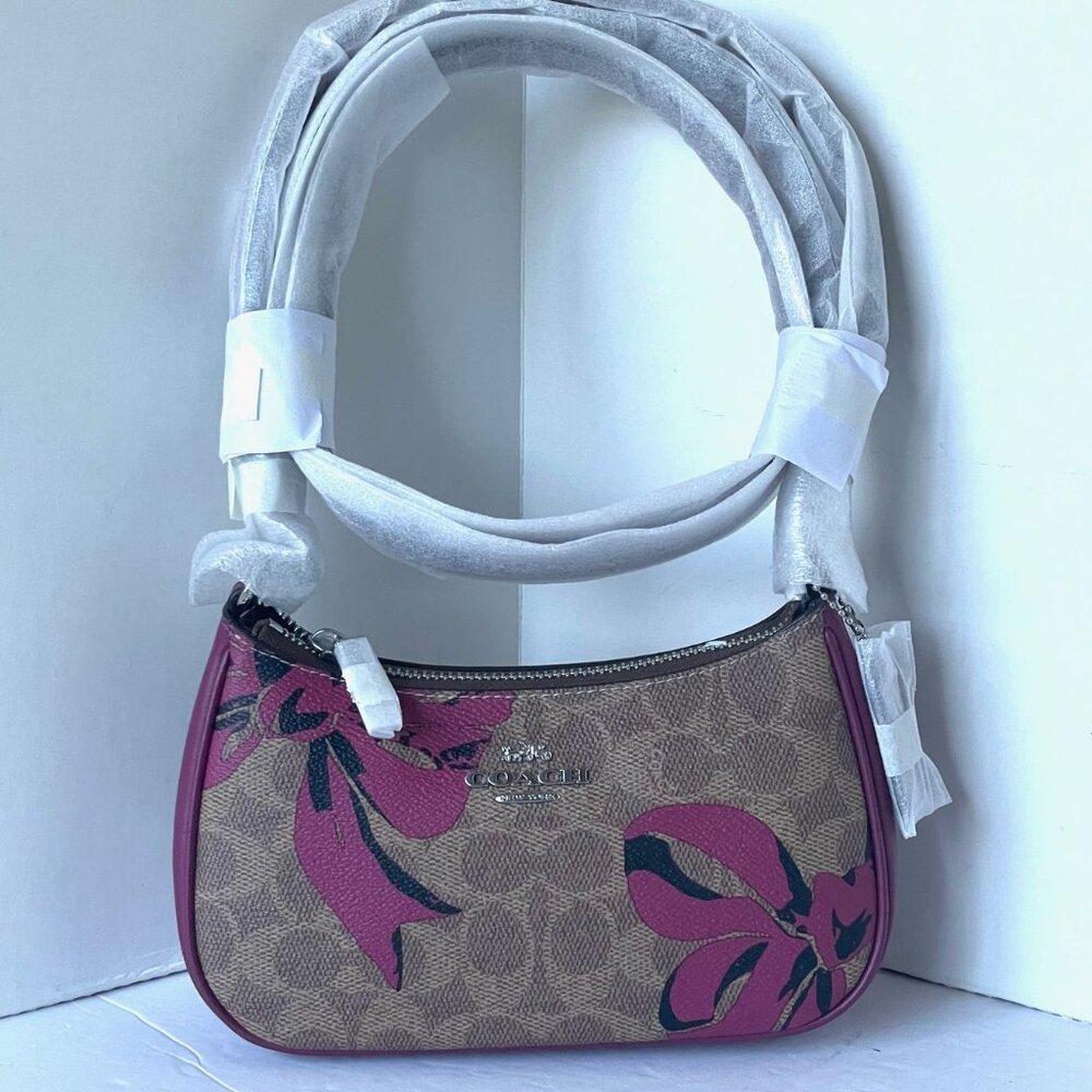 Coach Teri Mini Crossbody Brown Signature Canvas Red Bow Print CY733 - Picture 2 of 9